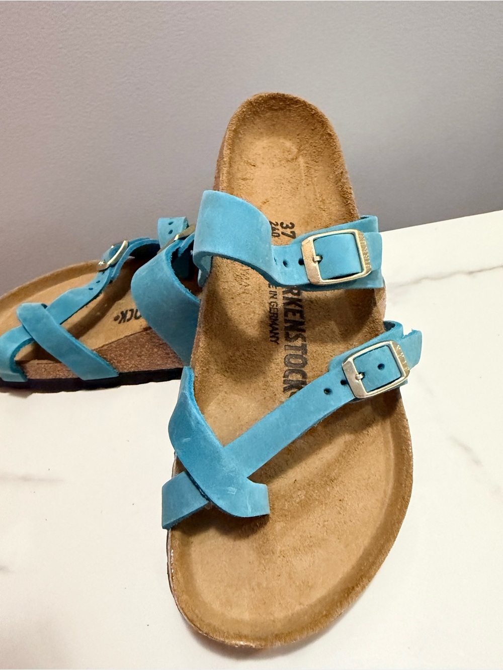 Birkenstock mayari 37 Blue Aqua Suede Crisscross Sandals with Buckles - Picture 4 of 6